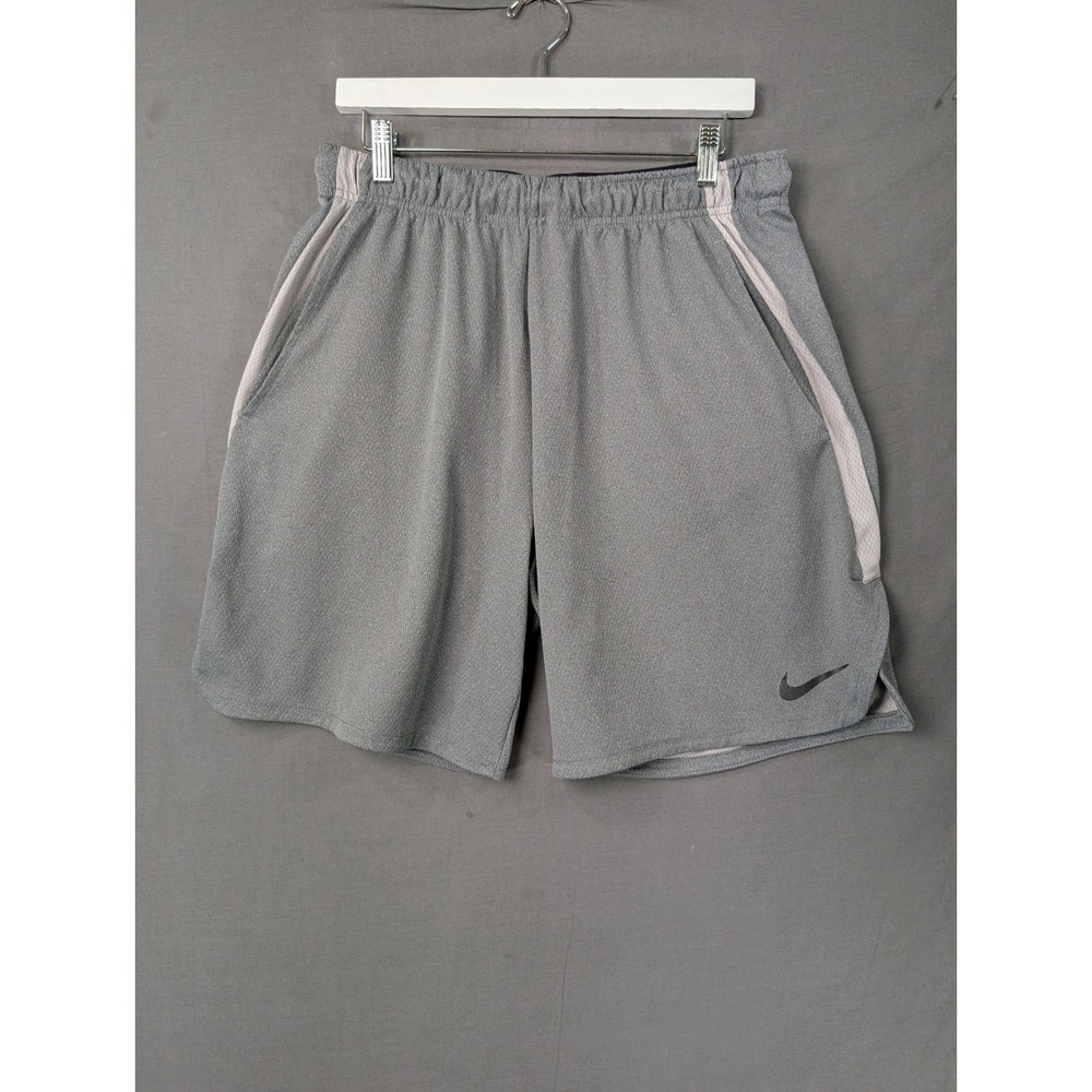 Nike Men's Dri-FIT Training Shorts Gray Mesh Side Stripe Elastic Waist Size L